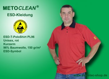 Metoclean ESD-Polo-Shirt PL96K-DR-XXL, Kurzarm, rot, Größe XXL