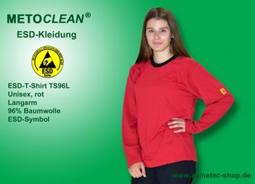 Metoclean ESD-T-Shirt TS96L-DR-XL, Langarm, rot, Größe XL